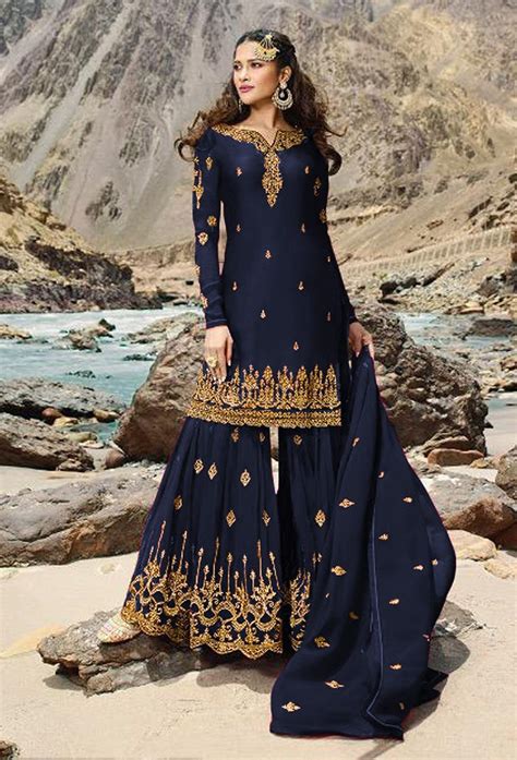 navy blue sharara dress